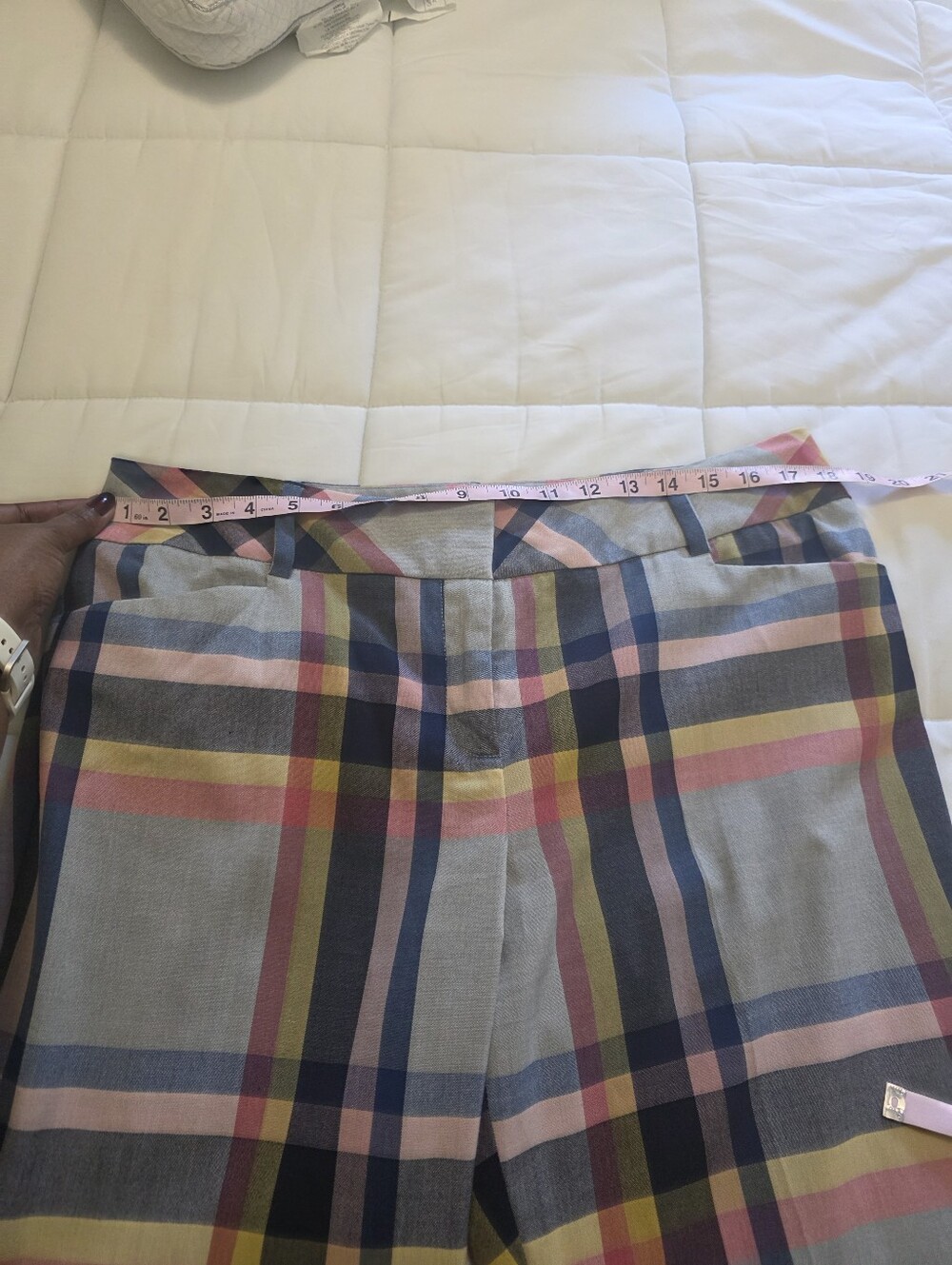 7th Avenue Design Studio New York And Company Plaid Pants. Blue, Pink, & Yellow - Picture 7 of 9